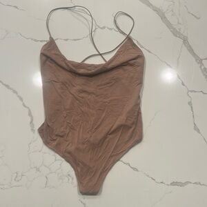 Abercrombie SoftAF Drapey Cross-Back Bodysuit – Tan (Size S)